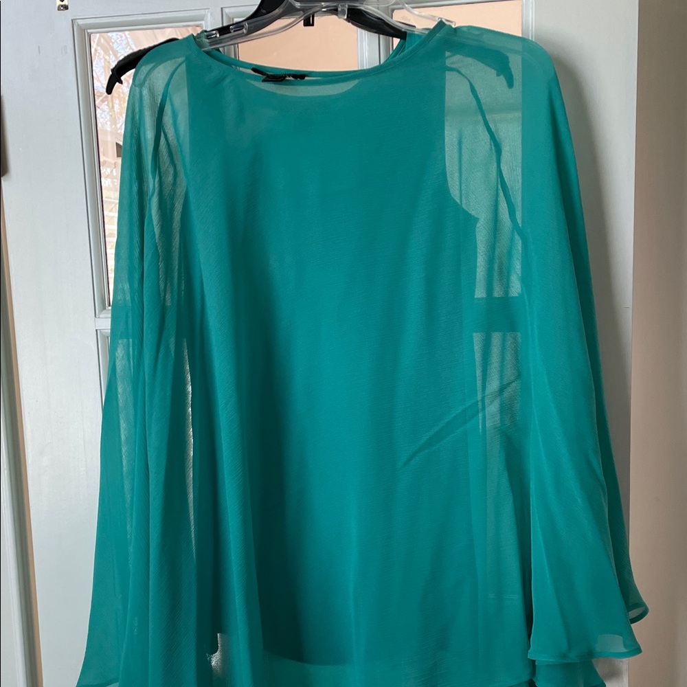 St. John Teal Sheer Chiffon Cape and Silk Camisole (2pc) - Picture 6 of 12